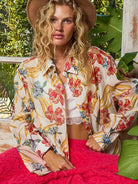 POL Flower Power Floral Print Button Down Long Sleeve Blouse-Women's Shirts & Tops-Shop Z & Joxa