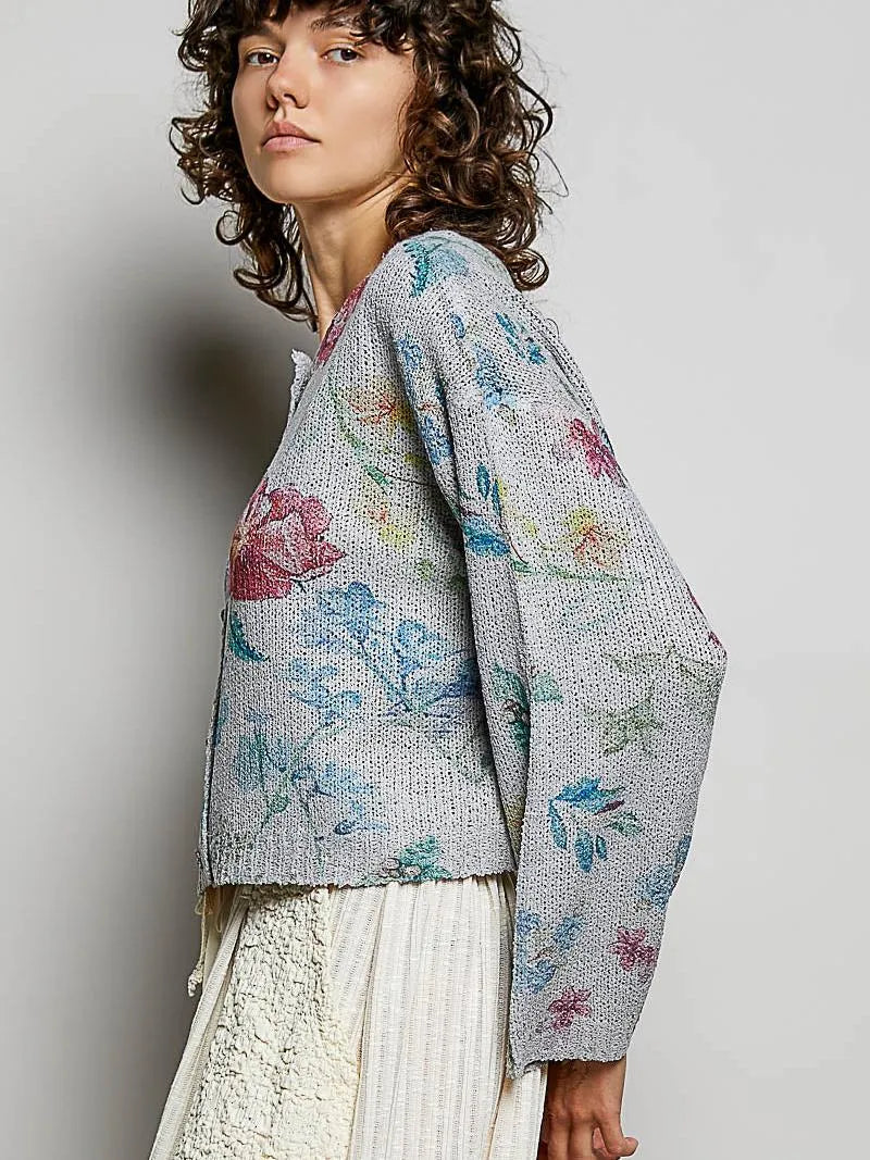 POL Heather Bloom Floral Print Button-Down Knit Cardigan-Women's Shirts & Tops-Shop Z & Joxa