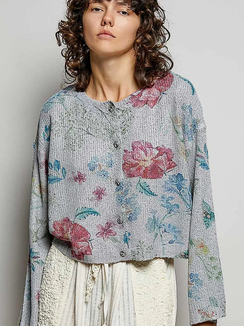 POL Heather Bloom Floral Print Button-Down Knit Cardigan-Women's Shirts & Tops-Shop Z & Joxa