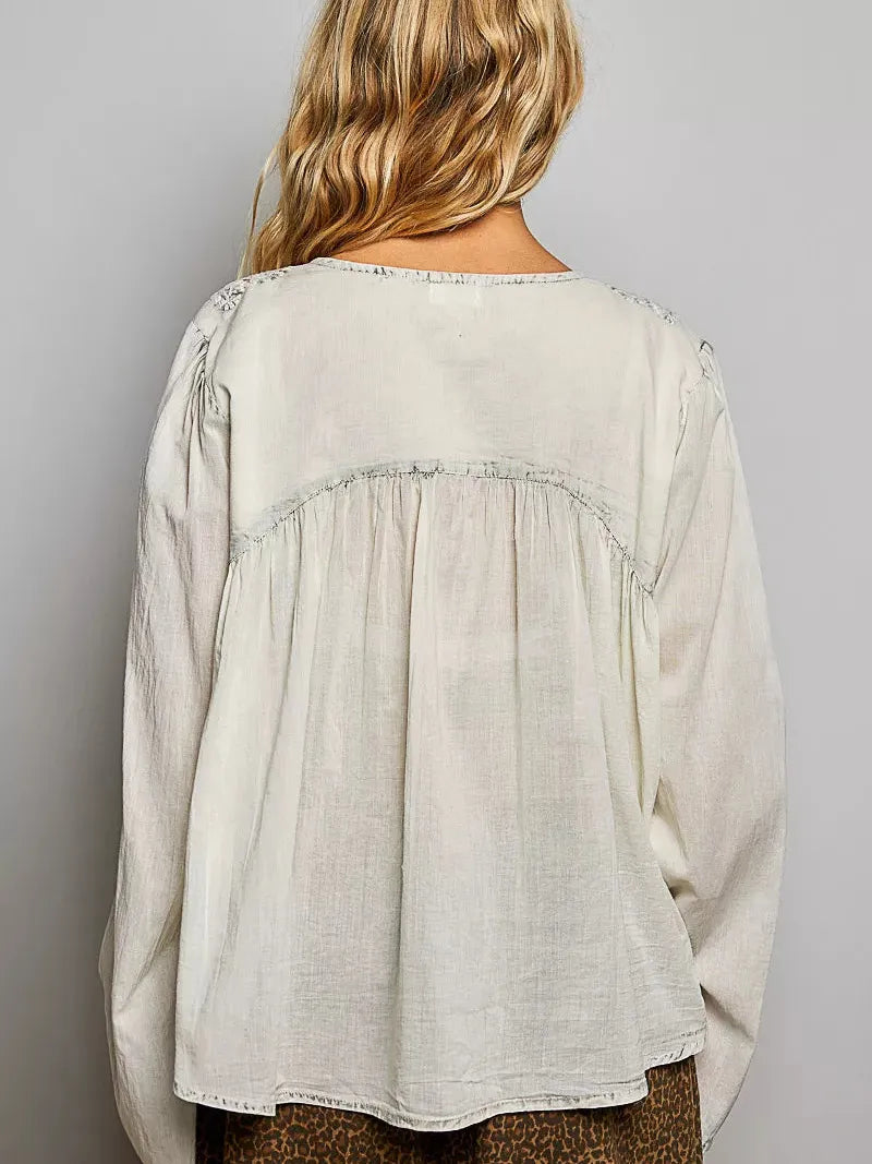 POL Heirloom Haze Embroidered Long Sleeve Shirt-Women's Shirts & Tops-Shop Z & Joxa