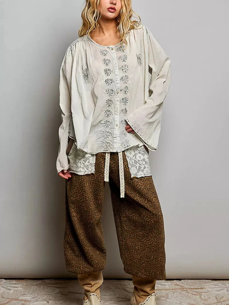 POL Heirloom Haze Embroidered Long Sleeve Shirt-Women's Shirts & Tops-Shop Z & Joxa