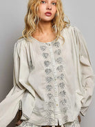 POL Heirloom Haze Embroidered Long Sleeve Shirt-Women's Shirts & Tops-Shop Z & Joxa