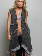 POL Heirloom Lace Vintage Ruffled Crochet Vest Cardigan in Black-Women's Shirts & Tops-Shop Z & Joxa