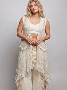 POL Heirloom Lace Vintage Ruffled Crochet Vest Cardigan in Cream-Women's Shirts & Tops-Shop Z & Joxa