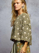 POL Hooked on Olive Crochet Wide Sleeve Cropped Knit Top-Women's Shirts & Tops-Shop Z & Joxa