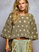 POL Hooked on Olive Crochet Wide Sleeve Cropped Knit Top-Women's Shirts & Tops-Shop Z & Joxa