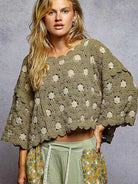 POL Hooked on Olive Crochet Wide Sleeve Cropped Knit Top-Women's Shirts & Tops-Shop Z & Joxa