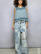 POL Indigo Whisper Ruffled Sleeveless Blouse with Open Back-Women's Shirts & Tops-Shop Z & Joxa