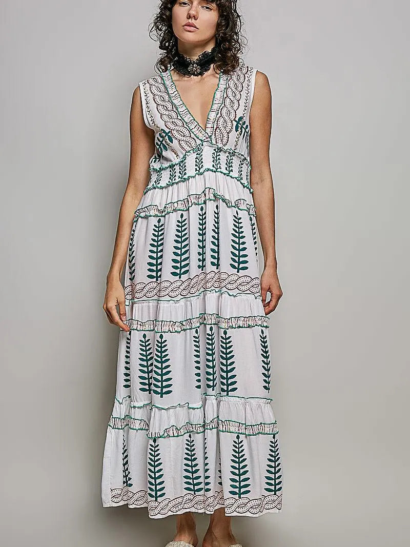 POL Ivory Breeze Sleeveless Tiered Floral Maxi Dress-Women's Dresses-Shop Z & Joxa