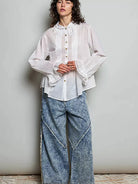 POL Ivory Grace Lace Trim Pintuck Button-Down Blouse-Women's Shirts & Tops-Shop Z & Joxa