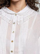 POL Ivory Grace Lace Trim Pintuck Button-Down Blouse-Women's Shirts & Tops-Shop Z & Joxa
