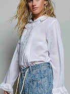 POL Ivory Grace Lace Trim Pintuck Button-Down Blouse-Women's Shirts & Tops-Shop Z & Joxa