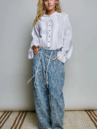 POL Ivory Grace Lace Trim Pintuck Button-Down Blouse-Women's Shirts & Tops-Shop Z & Joxa