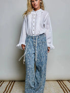 POL Ivory Grace Lace Trim Pintuck Button-Down Blouse-Women's Shirts & Tops-Shop Z & Joxa