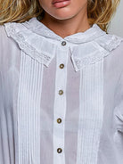 POL Ivory Grace Lace Trim Pintuck Button-Down Blouse-Women's Shirts & Tops-Shop Z & Joxa