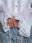 POL Ivory Grace Lace Trim Pintuck Button-Down Blouse-Women's Shirts & Tops-Shop Z & Joxa