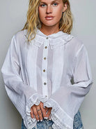 POL Ivory Grace Lace Trim Pintuck Button-Down Blouse-Women's Shirts & Tops-Shop Z & Joxa