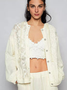 POL Ivory Lace Exposed Seam Lace Detail Hooded Jacket-Women's Outerwear-Shop Z & Joxa