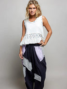 POL Ivory Patchwork Ribbed Floral Tank with Ruffle Accents-Women's Shirts & Tops-Shop Z & Joxa