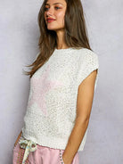 POL Ivory Soft Round Neck Popcorn Knit Top with Star Motif-Women's Shirts & Tops-Shop Z & Joxa