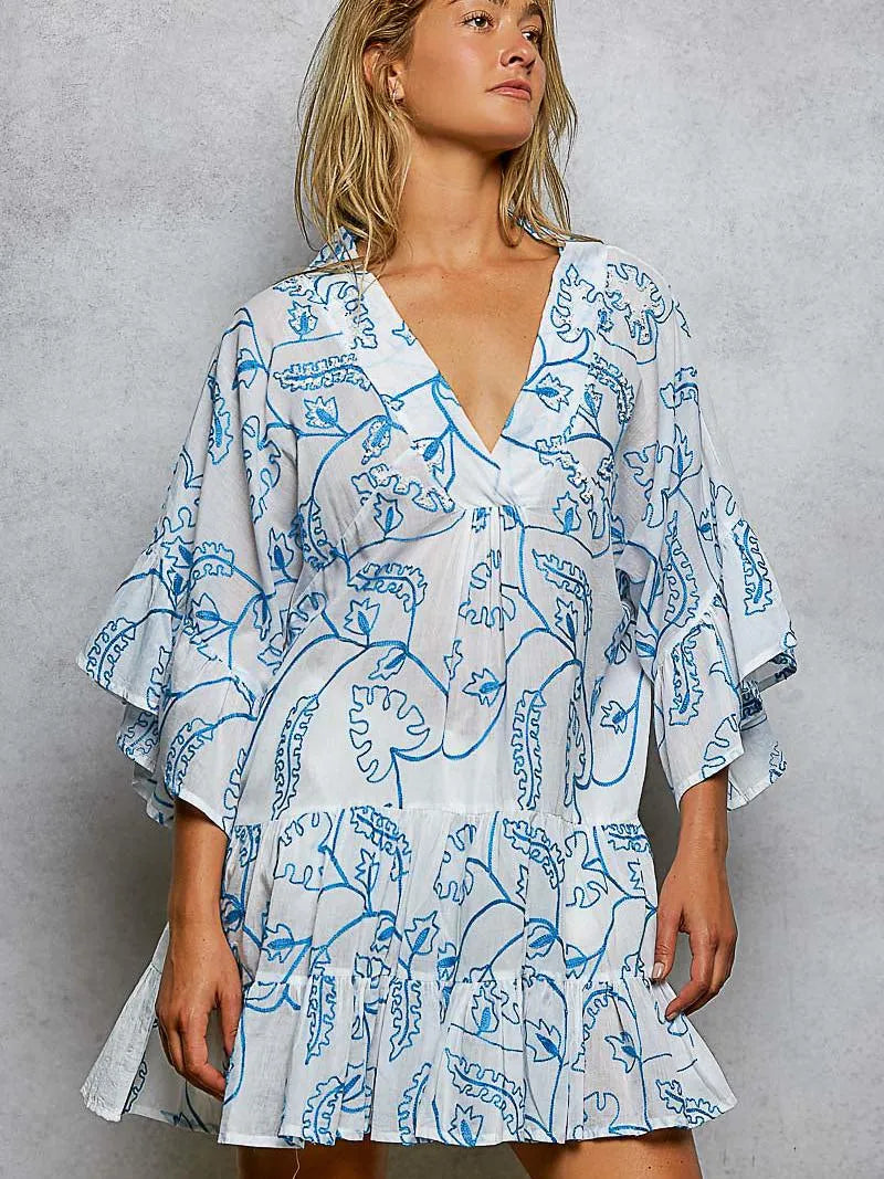 POL Ivory Tide Ruffle Sleeve Tiered Mini Dress-Women's Dresses-Shop Z & Joxa