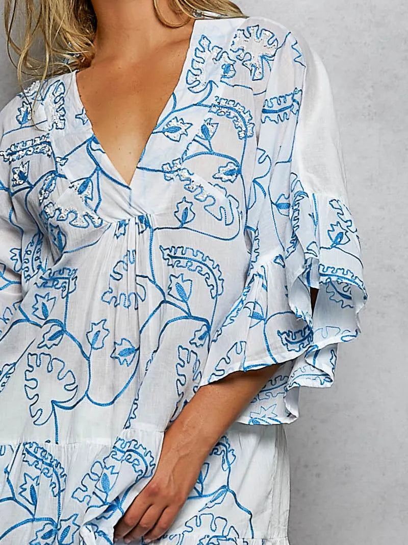 POL Ivory Tide Ruffle Sleeve Tiered Mini Dress-Women's Dresses-Shop Z & Joxa