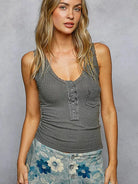 POL Lace & Layer Charcoal Cropped Tank with Lace Trim-Women's Shirts & Tops-Shop Z & Joxa