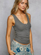 POL Lace & Layer Charcoal Cropped Tank with Lace Trim-Women's Shirts & Tops-Shop Z & Joxa
