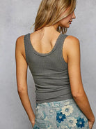 POL Lace & Layer Charcoal Cropped Tank with Lace Trim-Women's Shirts & Tops-Shop Z & Joxa