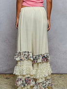 POL Lace Leisure Floral Gauze Wide Leg Pants with Lace Ruffle-Women's Pants-Shop Z & Joxa