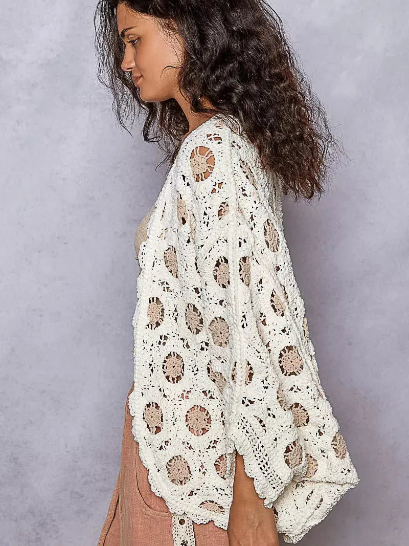 POL Latte Cream Floral Chenille Cardigan-Women's Shirts & Tops-Shop Z & Joxa