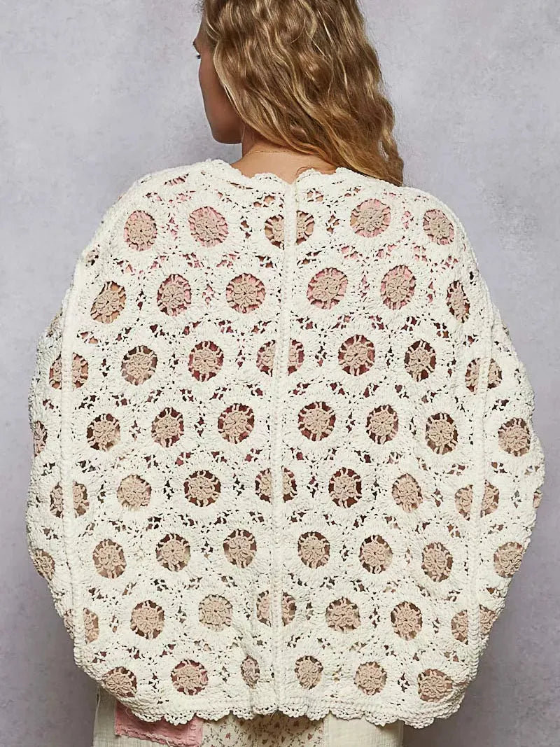POL Latte Cream Floral Chenille Cardigan-Women's Shirts & Tops-Shop Z & Joxa