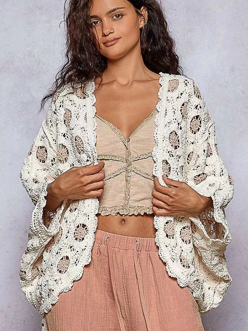 POL Latte Cream Floral Chenille Cardigan-Women's Shirts & Tops-Shop Z & Joxa