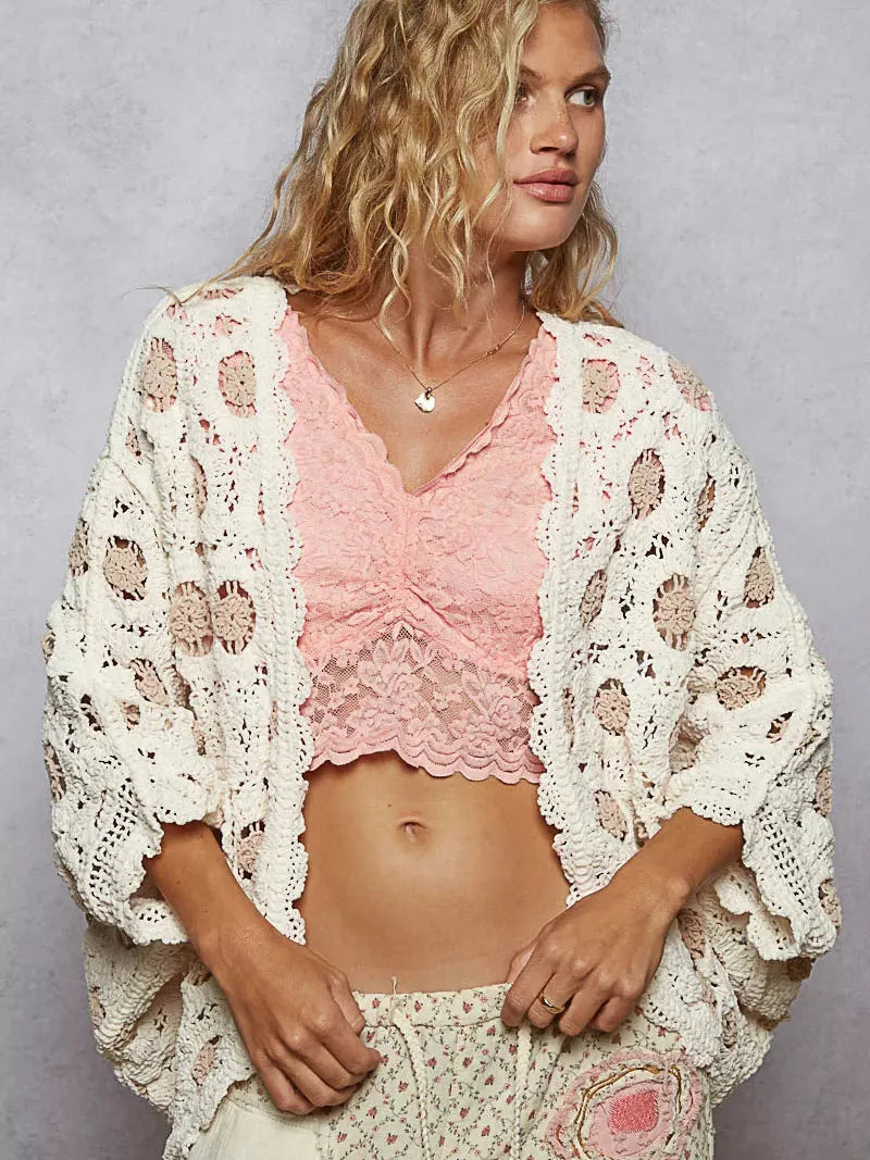 POL Latte Cream Floral Chenille Cardigan-Women's Shirts & Tops-Shop Z & Joxa