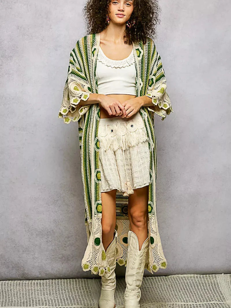 POL Layered in Love Floral Pattern Crochet Long Cardigan-Women's Shirts & Tops-Shop Z & Joxa