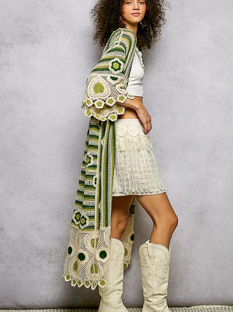 POL Layered in Love Floral Pattern Crochet Long Cardigan-Women's Shirts & Tops-Shop Z & Joxa