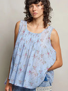 POL Meadow Morning Sleeveless Floral Pleated Cotton Top-Women's Shirts & Tops-Shop Z & Joxa