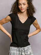 POL Midnight Empire Textured Short Sleeve Knit Top with Lace Trim-Women's Shirts & Tops-Shop Z & Joxa