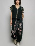 POL Midnight Floral V-Neck Ruffle Sleeve Blouse-Shirts & Tops-Shop Z & Joxa