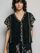POL Midnight Floral V-Neck Ruffle Sleeve Blouse-Shirts & Tops-Shop Z & Joxa