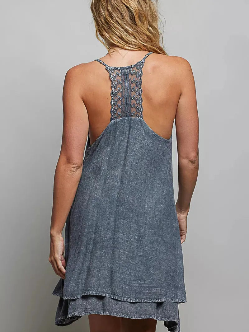 POL Midnight Meadow Embroidered Adjustable Strap Mini Dress-Women's Dresses-Shop Z & Joxa