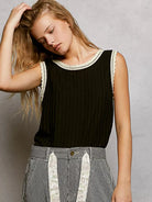 POL Midnight Trim Round Neck Ribbed Tank with Lace Trim-Women's Shirts & Tops-Shop Z & Joxa