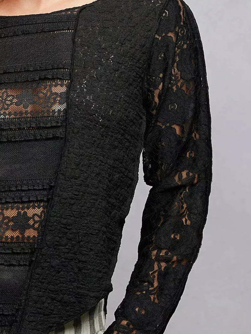 POL Moonlace Muse Long Sleeve Lace Detail Top in Black-Women's Shirts & Tops-Shop Z & Joxa