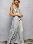 POL Moonlit Mosaic Deep V Sleeveless Boho Tiered Maxi Dress-Women's Dresses-Shop Z & Joxa
