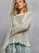 POL Morning Haze Long Sleeve Sheer Knit Cover Up-Women's Shirts & Tops-Shop Z & Joxa