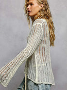 POL Morning Haze Long Sleeve Sheer Knit Cover Up-Women's Shirts & Tops-Shop Z & Joxa