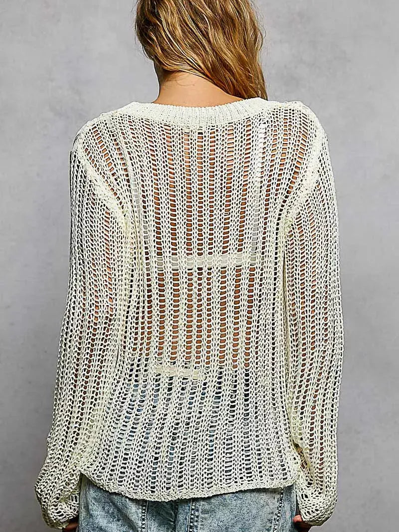 POL Morning Haze Long Sleeve Sheer Knit Cover Up-Women's Shirts & Tops-Shop Z & Joxa