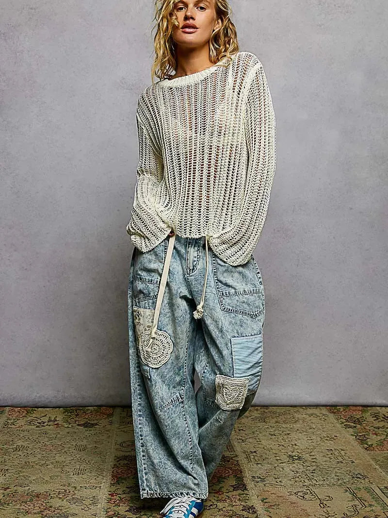 POL Morning Haze Long Sleeve Sheer Knit Cover Up-Women's Shirts & Tops-Shop Z & Joxa