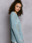 POL Morning Haze Long Sleeve Sheer Knit Cover Up in Blue-Women's Shirts & Tops-Shop Z & Joxa