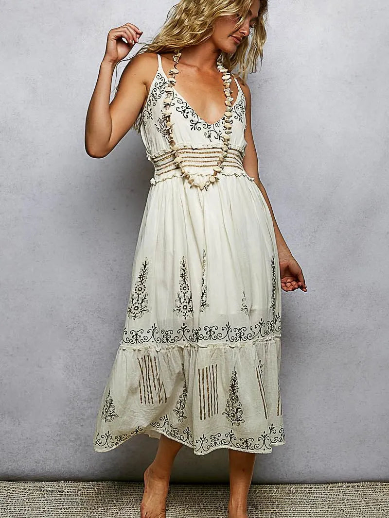 POL Natural Elegance Smocked Waistband Floral Midi Cami Dress-Women's Dresses-Shop Z & Joxa